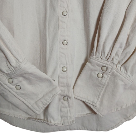 Mango Denim Cream Button-Up Blouse Sz L - Picture 5 of 7